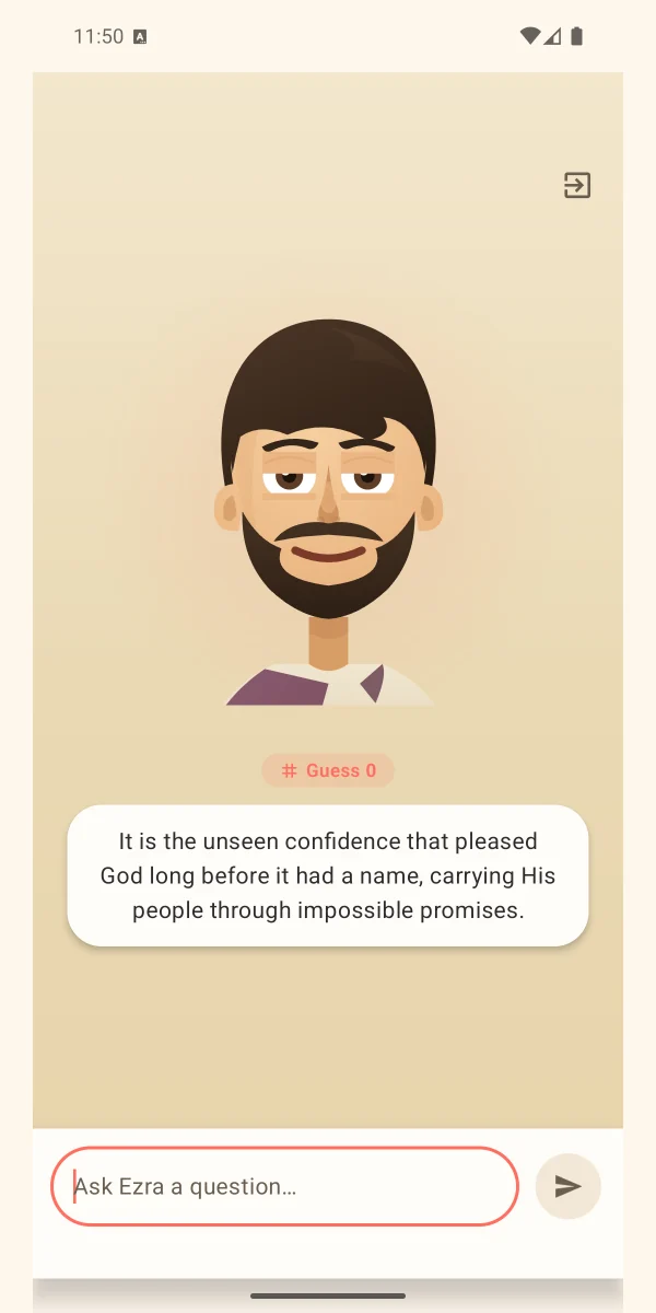 Guess the Word game screen showing Ezra answering a player question